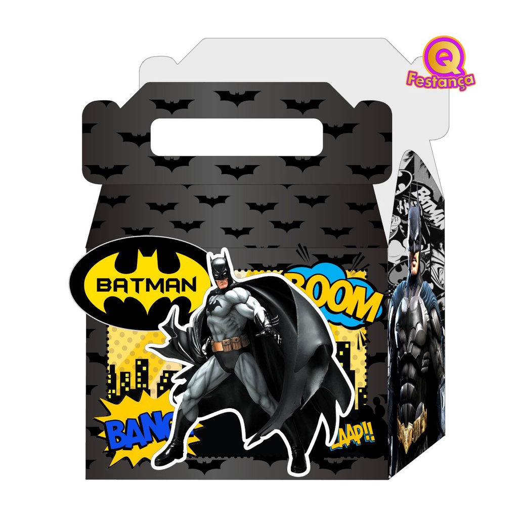 Caixa Maleta Decoração Homem Morcego com Aplique 3D - Decoração de Festa e Mesversário Batman