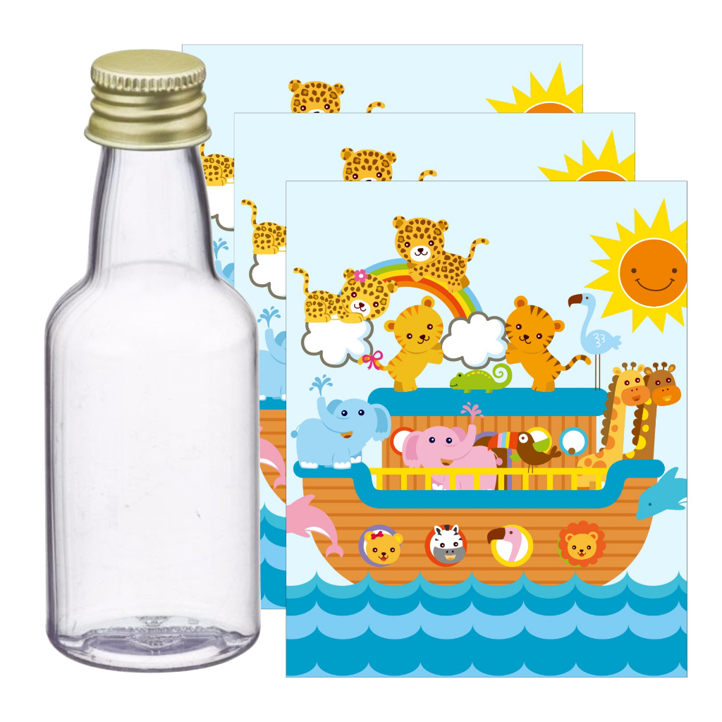 10 Adesivos para Garrafinha 50ml Arca de Noé - Pronto para ser aplicado, Lembrancinhas Arca de Noé