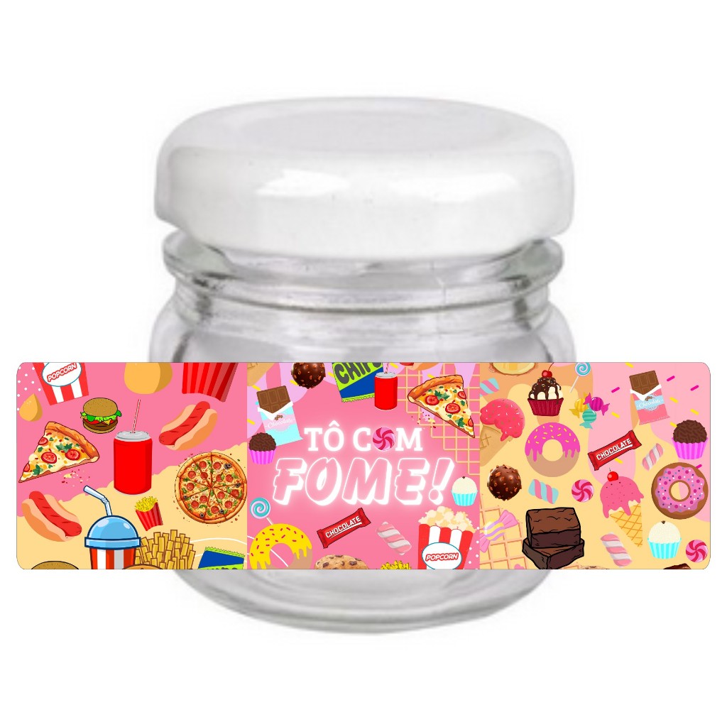 10 Adesivos Rótulo para Potinho 40ml Tô com Fome - Decoração de Festa de Aniversário Tema Comida, Meme, Fast-food.