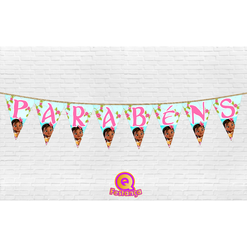 Bandeirola Moana Baby *PARABÉNS* Decoração Festa Aniversário