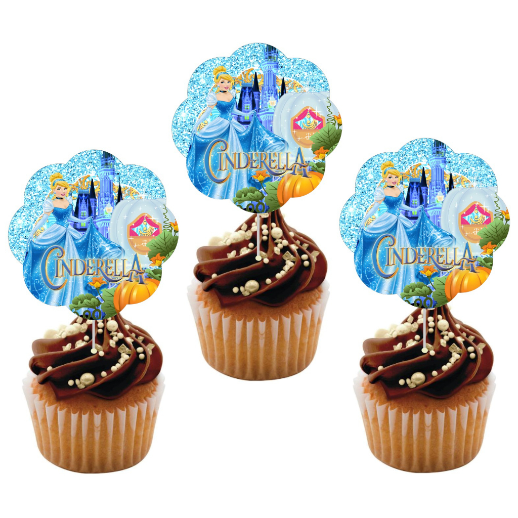 Topper para Cupcake + Saia Cinderela - Decoração Festa Aniversário Topo Forminha Docinhos