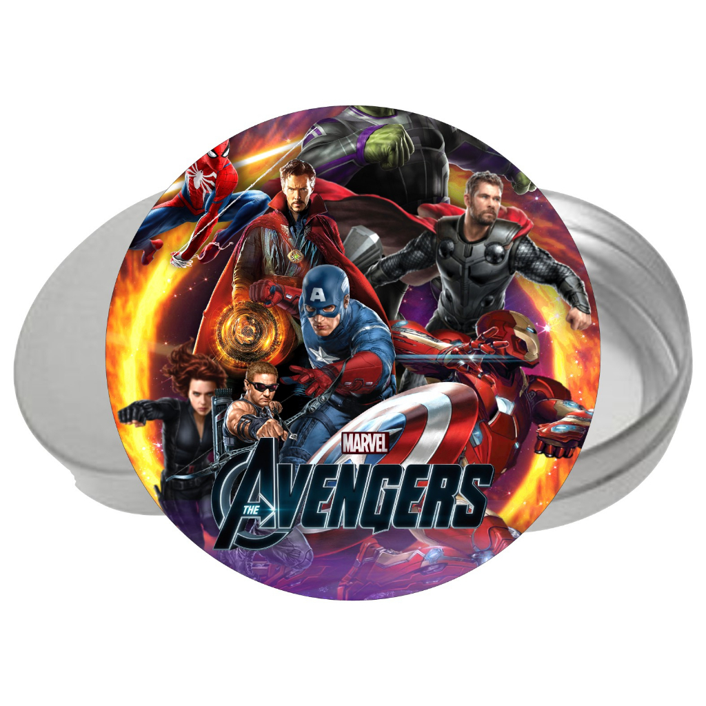 Adesivo + Latinha Vingadores 5cm- Acrílico Decoração Festa Aniversário Lembrancinha