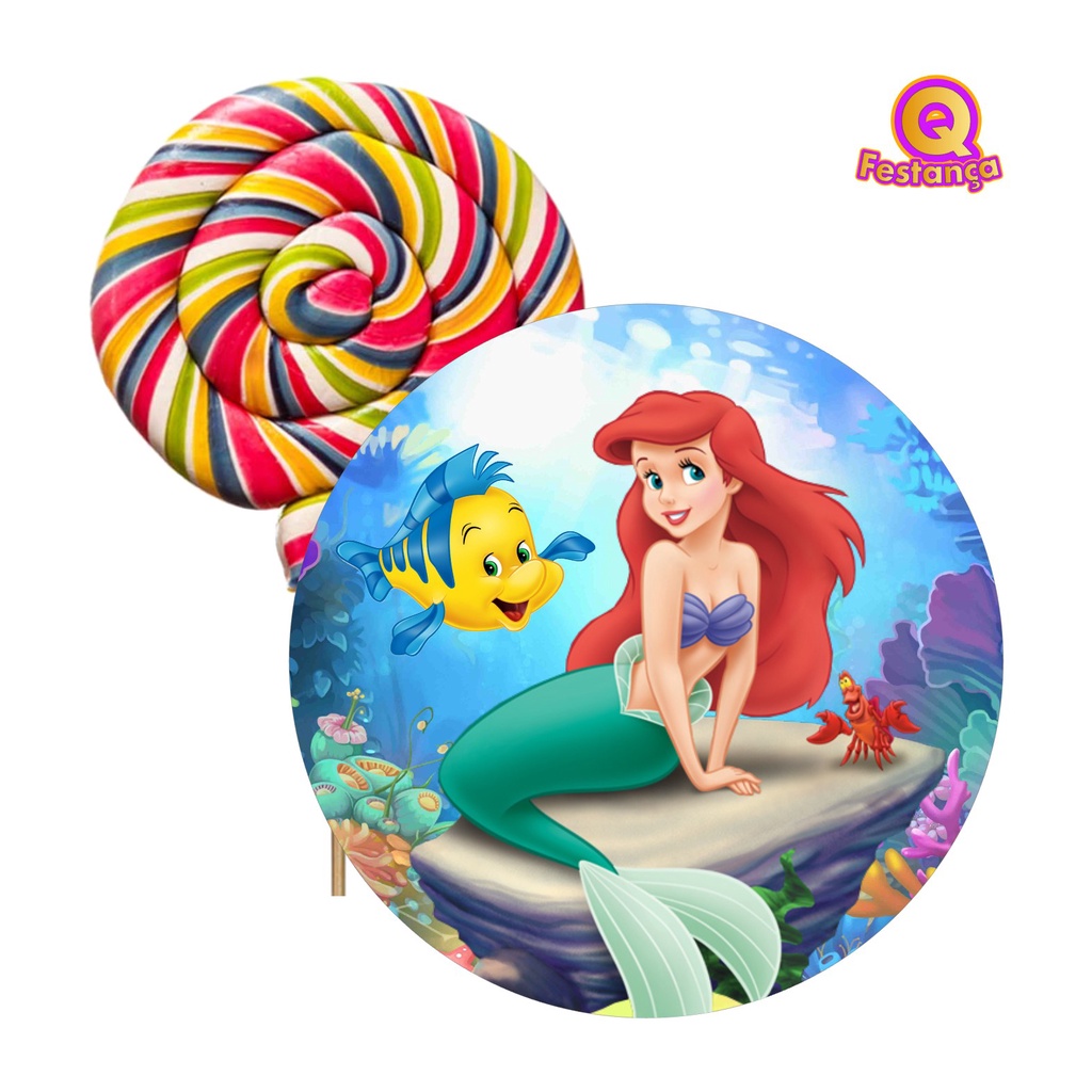 Adesivos Ariel Pequena Sereia Pirulito 4cm - Lembrancinha Saquinho Surpresa Guloseimas Festa