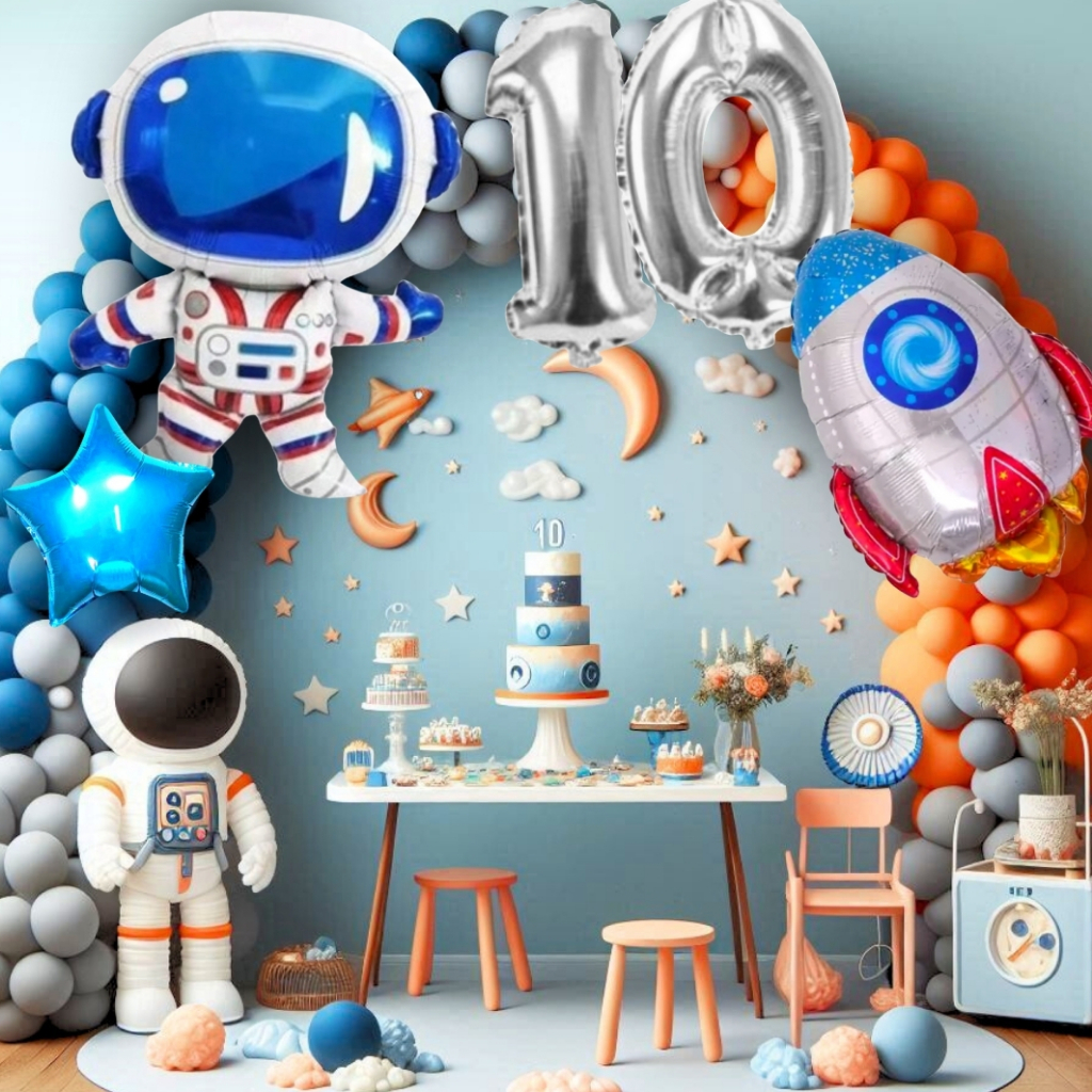 Kit Arco Desconstruído Astronauta LARANJA Galáxia Espacial Nave Premium Decoração Festas *150 itens*
