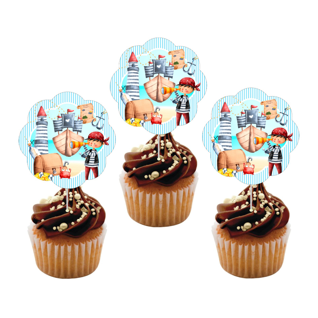 Topper para Cupcake + Saia Pirata - Decoração Festa Aniversário Topo Forminha Docinhos
