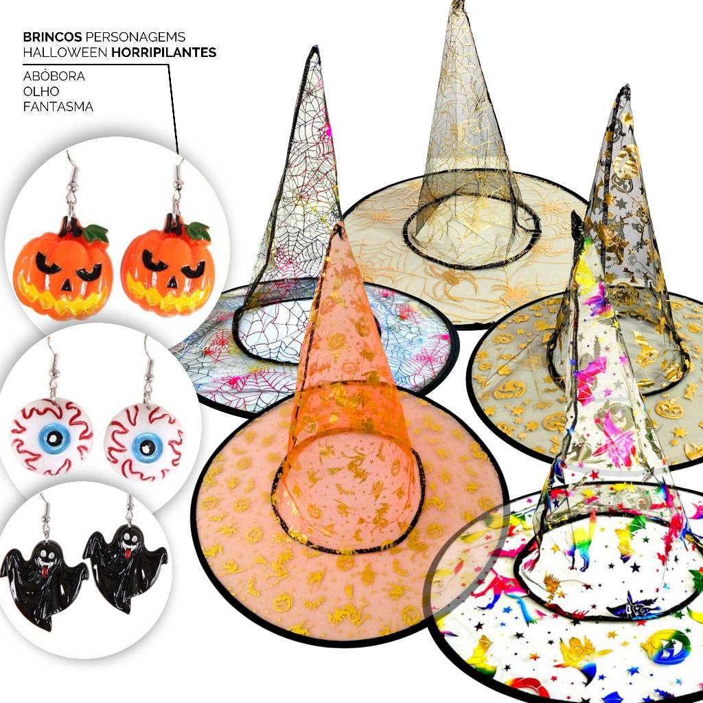 Chapéu de Bruxa DUPLA FACE Halloween VÁRIOS MODELOS Adulto Infantil- Fantasia Bruxinha Carnaval