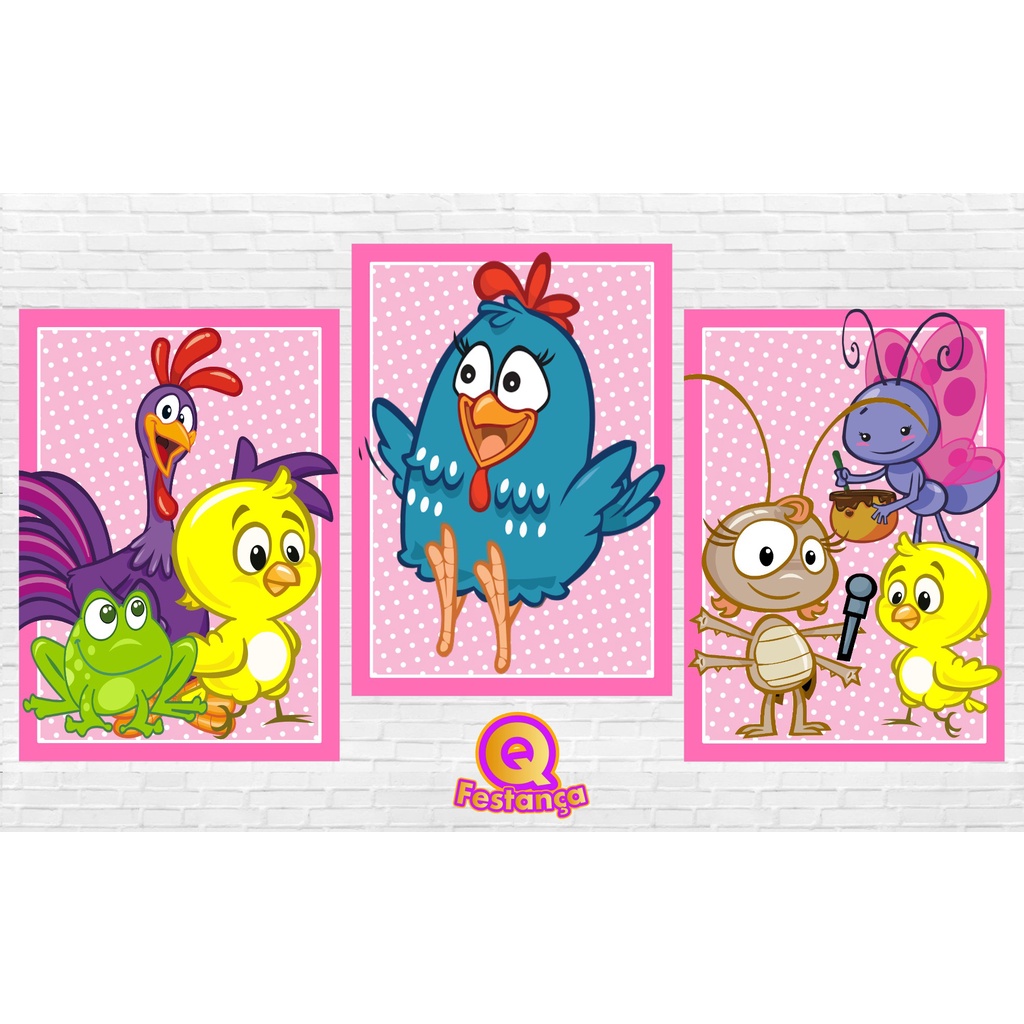 Poster Galinha Pintadinha Rosa 30x40cm - KIT COM 3 POSTER