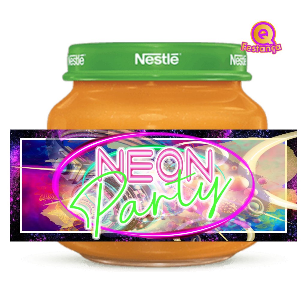 Rótulos Adesivos Papinha Balada Neon - Pronto para ser aplicado, Tema de Festa Neon, Kit Balada, Kit Neon.