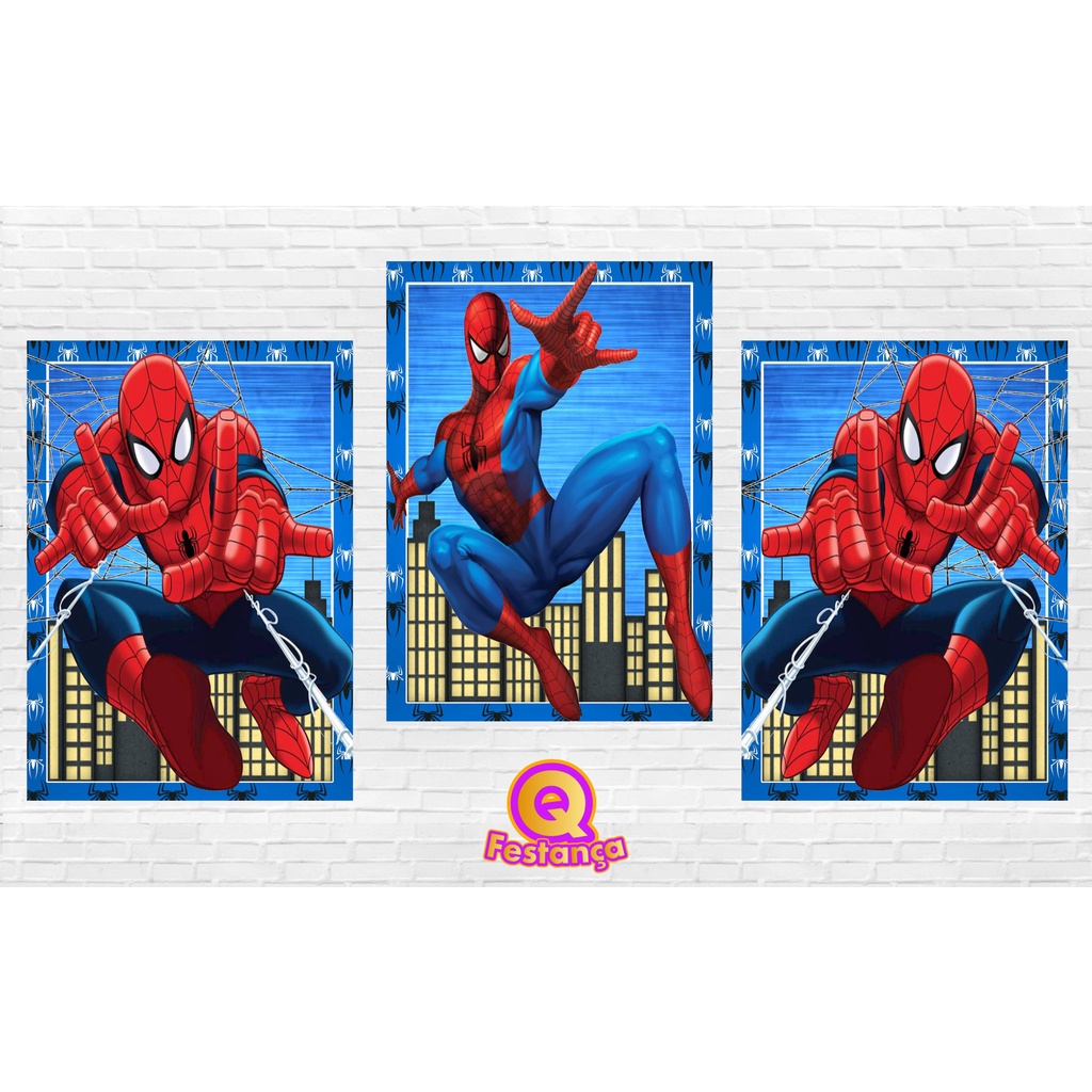 Poster Homem Aranha Azul 30x40cm - KIT COM 3 POSTER