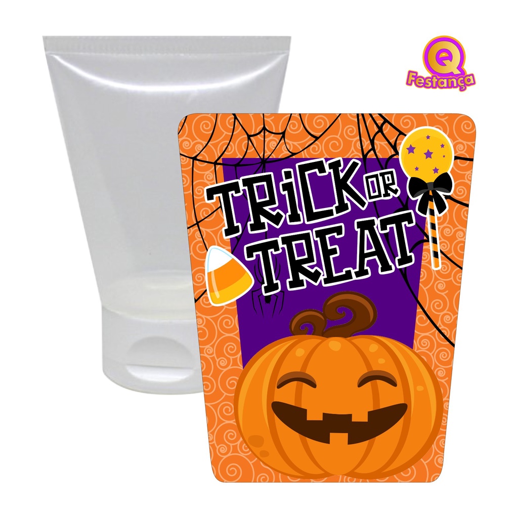 Bisnaga 30ml + Adesivo Halloween TrickorTreat VÁRIAS CORES-Lembrancinha Festa Brigadeiro Álcool Gel