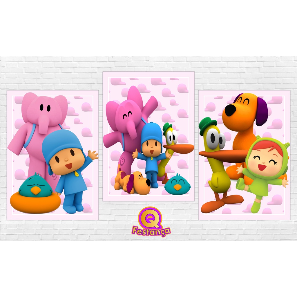 Poster Pocoyo Rosa  30x40cm - KIT COM 3 POSTER