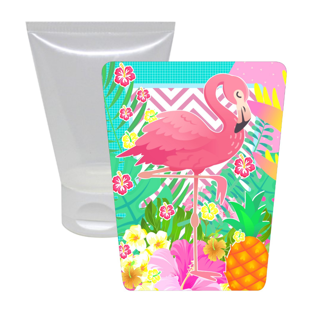 Bisnaga 30ml + Adesivo Flamingo VÁRIAS CORES - Lembrancinha Festa Brigadeiro Álcool Gel
