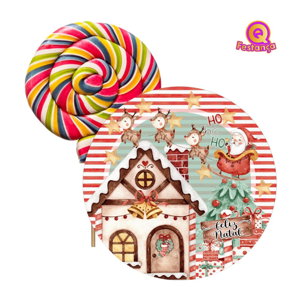 Adesivos Feliz Natal Pirulito 4cm - Lembrancinha Saquinho Surpresa Guloseimas Festa