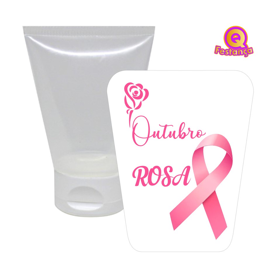 Bisnaga 30ml + Adesivo Outubro Rosa FUNDO BRANCO - Lembrancinha Festa Brigadeiro Álcool Gel
