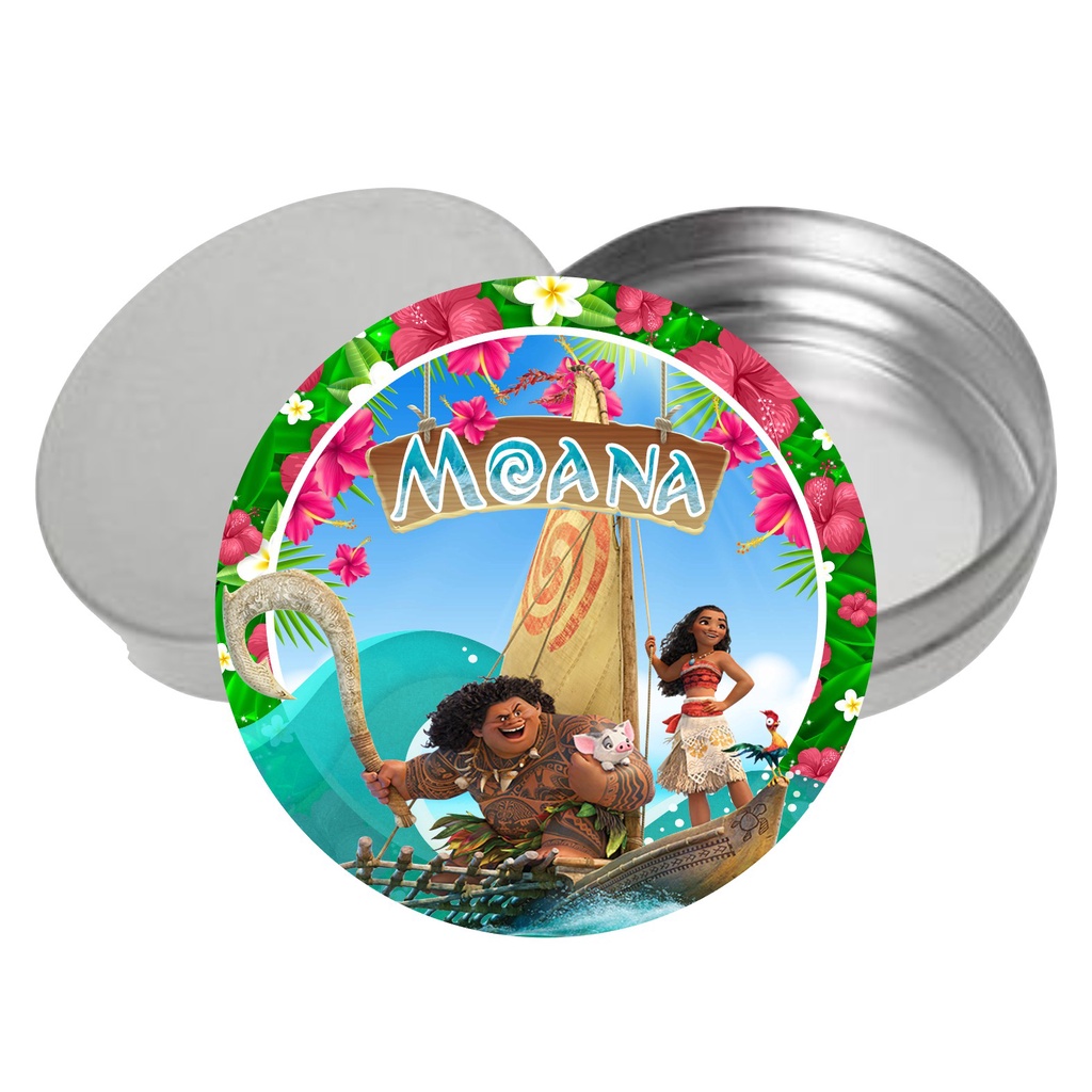 Adesivo + Latinha Moana 5cm - Acrílico Decoração Festa Aniversário Lembrancinha