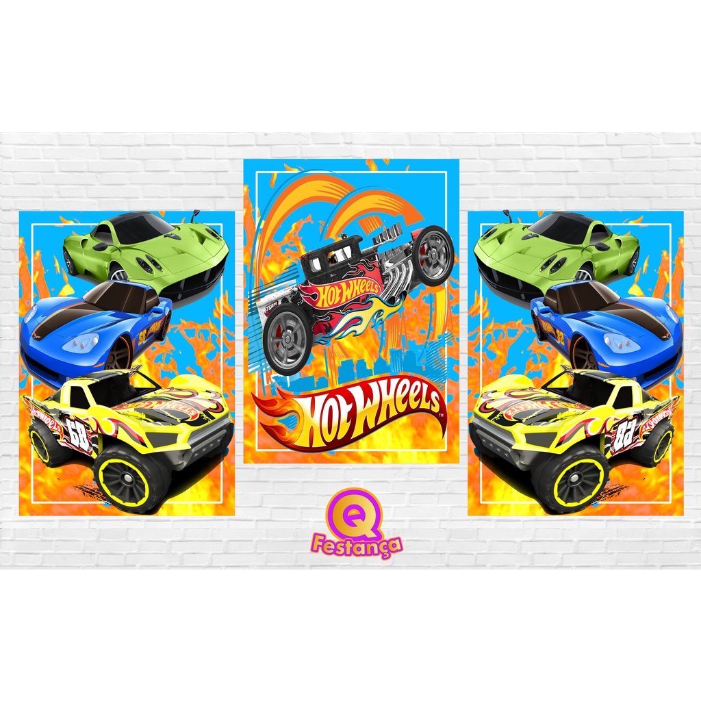 Poster Hot Wheels 30x40cm - KIT COM 3 POSTER- Decoração Festa Aniversário