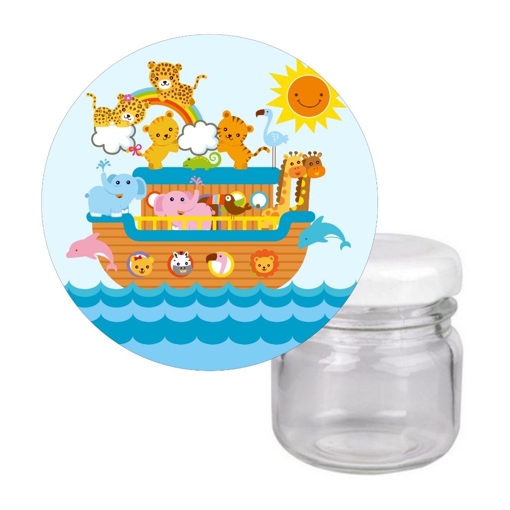 10 Adesivos Tampa para Potinho 40ml Arca de Noé - Decoração Festa Aniversário, Lembrancinhas Arca de Noé