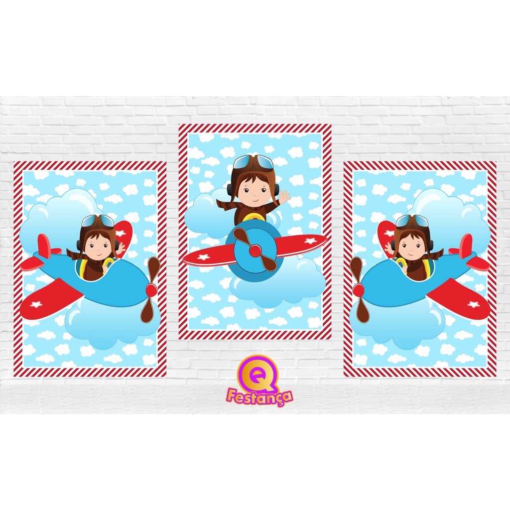 Poster Menino Aviador 30x40cm - KIT COM 3 POSTER