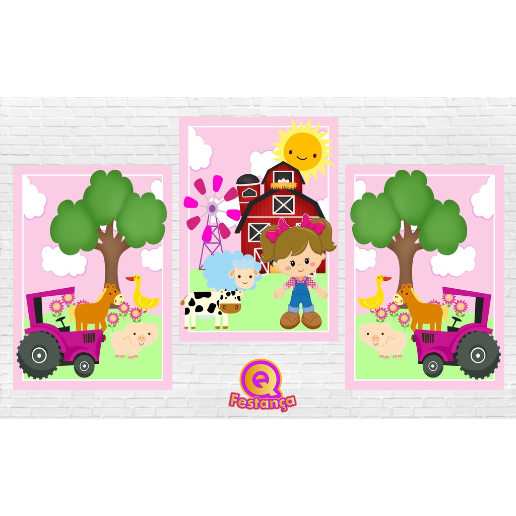 Poster Fazendinha Rosa 30x40cm - KIT COM 3 POSTER