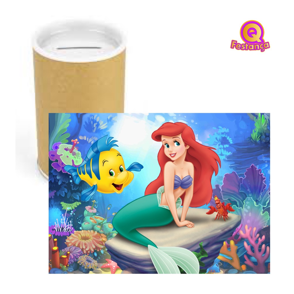 Cofrinho de Papelão + Adesivo Ariel Pequena Sereia VÁRIAS CORES - Cofre Lembrancinha Festa