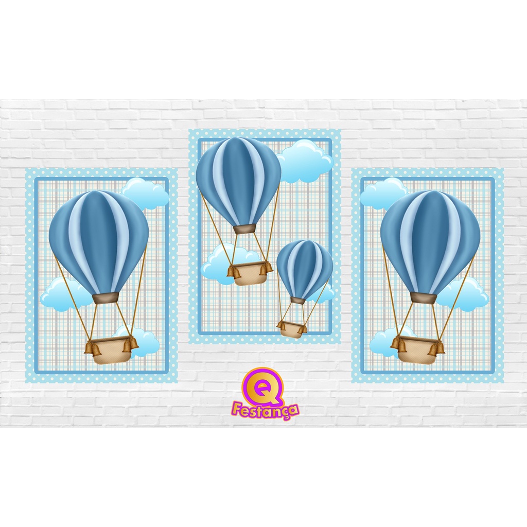Poster Balão Azul 30x40cm - KIT COM 3 POSTER