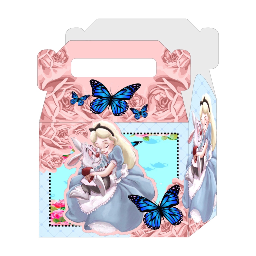 Caixa Maleta Decoração Alice Aquarela com Aplique 3D - Decoração de Festa e Mesversário