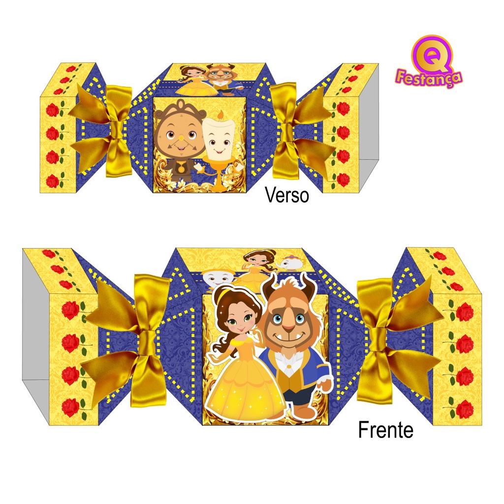 10 Caixas Bala CUTE A Bela e a Fera com Personagem e Aplique 3D