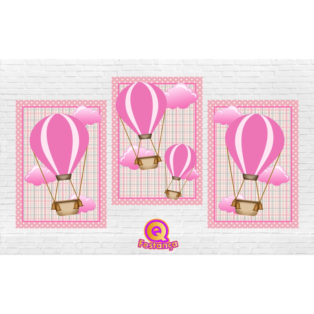 Poster Balão Rosa 30x40cm - KIT COM 3 POSTER