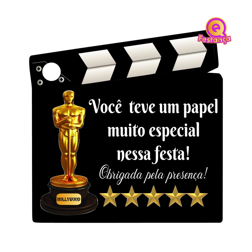 Tags de Agradecimento Hollywood Cinema- Lembrancinha Festa Infantil Aniversário Cartão Agradecimento