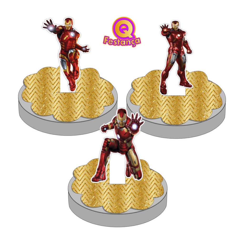 Apliques 3D Personagem Homem de Ferro + Latinhas OU Caixa Acrílica VÁRIAS CORES Festa Aniversário