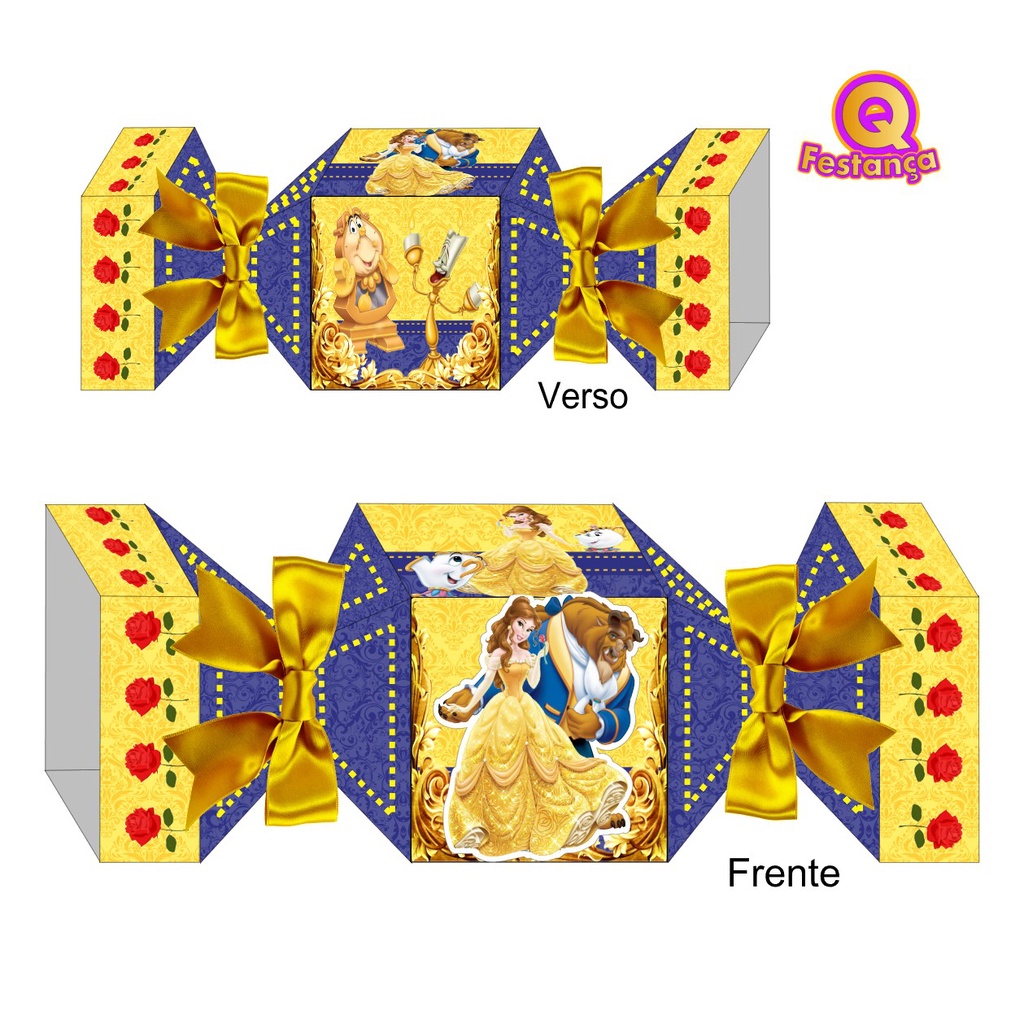 10 Caixas Bala A Bela e a Fera com Personagem e Aplique 3D