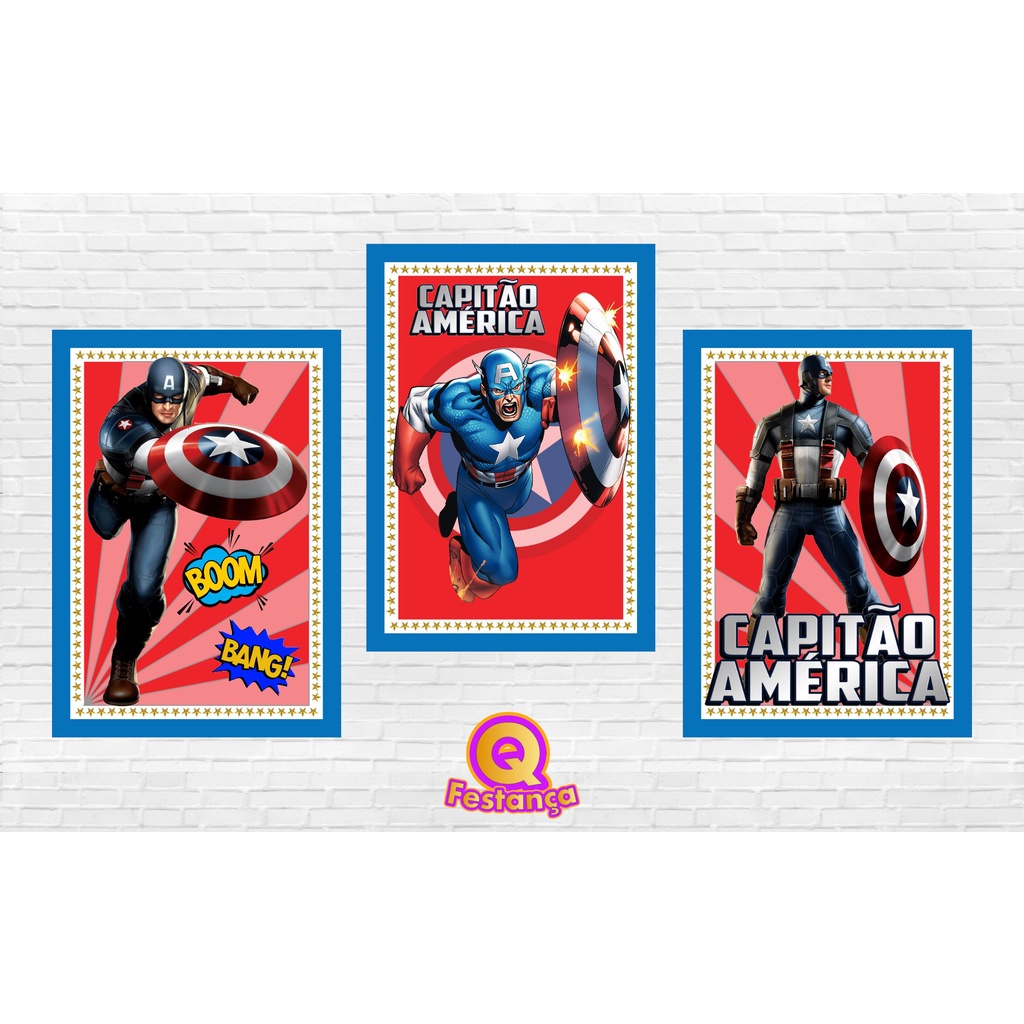 Poster Capitão América 30x40cm - KIT COM 3 POSTER