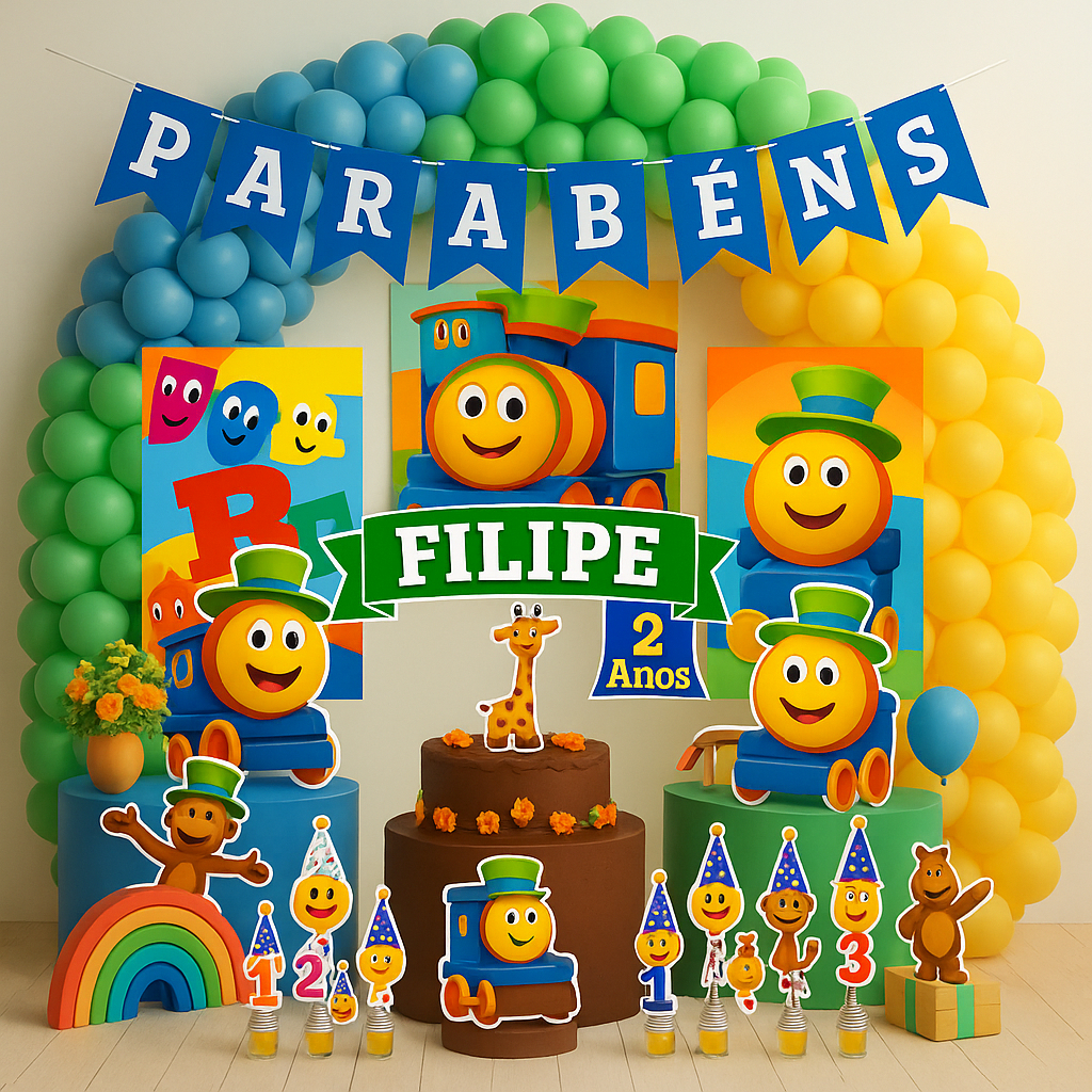 Kit Festa Aniversário Personalizado Bob Trem 78 itens - Decoração Mesversario Lembrancinhas em Oferta na Shopee