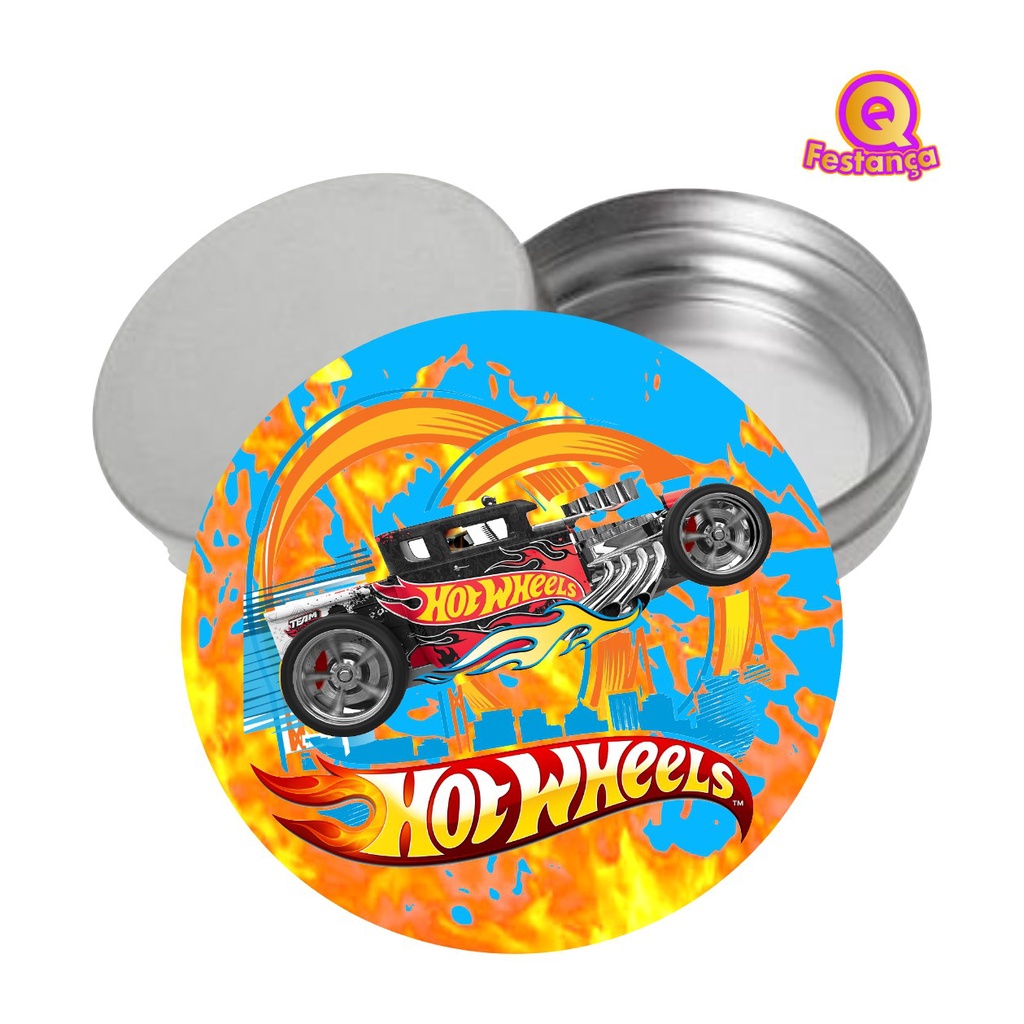 Adesivo + Latinha Hot Wheels 5cm - Acrílico Decoração Festa Aniversário Lembrancinha