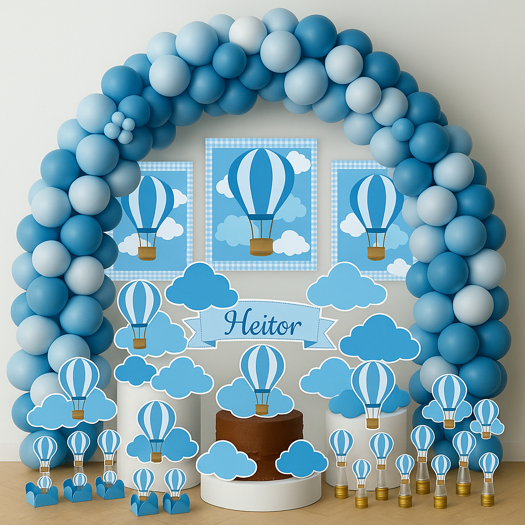 Kit Festa Aniversário Personalizado Balão Azul 78 itens - Decoração Mesversario Lembrancinhas