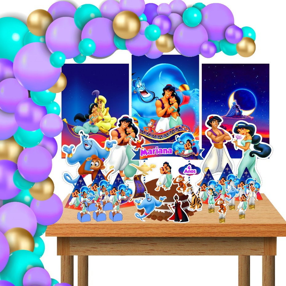 Kit Festa Aniversário Personalizado Aladdin Jasmine 78 itens - Decoração Mesversario Lembrancinhas