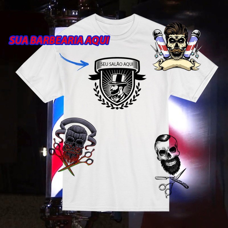 Camiseta Barbearia Personalizada seu salão sua logo barbearia barbershop salão de beleza cabelos
