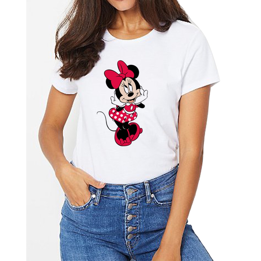 Camiseta Minnie Mouse branca, infantil e adulto, Disney, baby look, t-shirt Mickey feminino