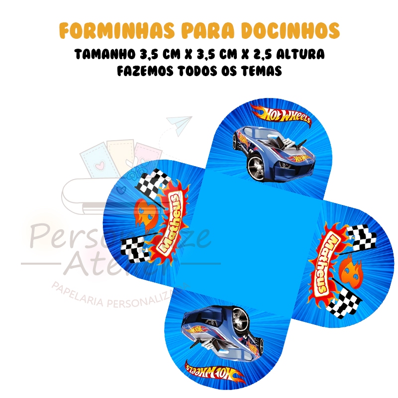 Forminha para Doces e Brigadeiro Hot Wheels Personalizada – 4 Pétalas – Ideal para Aniversários