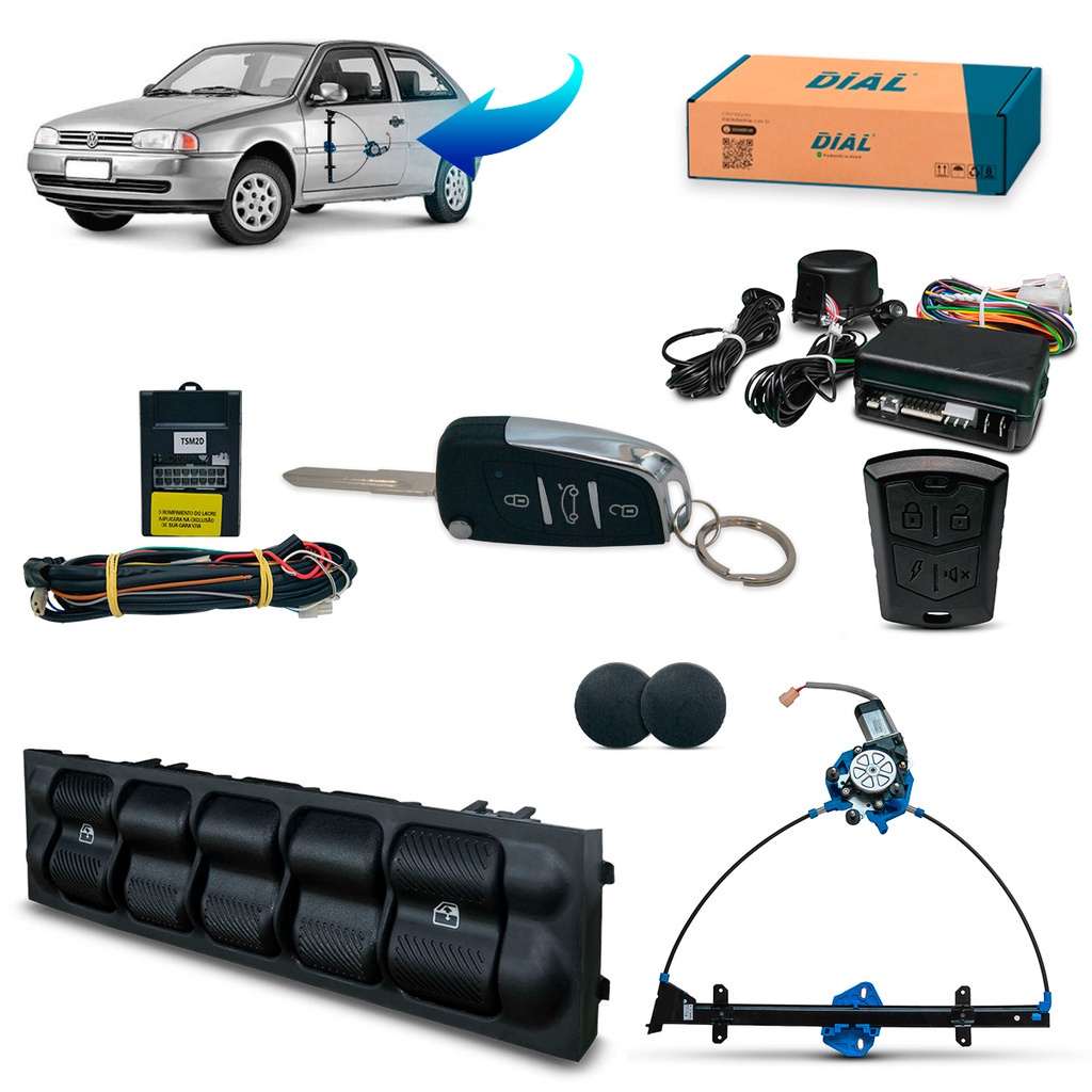 Kit Vidro Eletrico + Alarme c/Canivete Gol 2P G2 Special (01 /) Inteligente