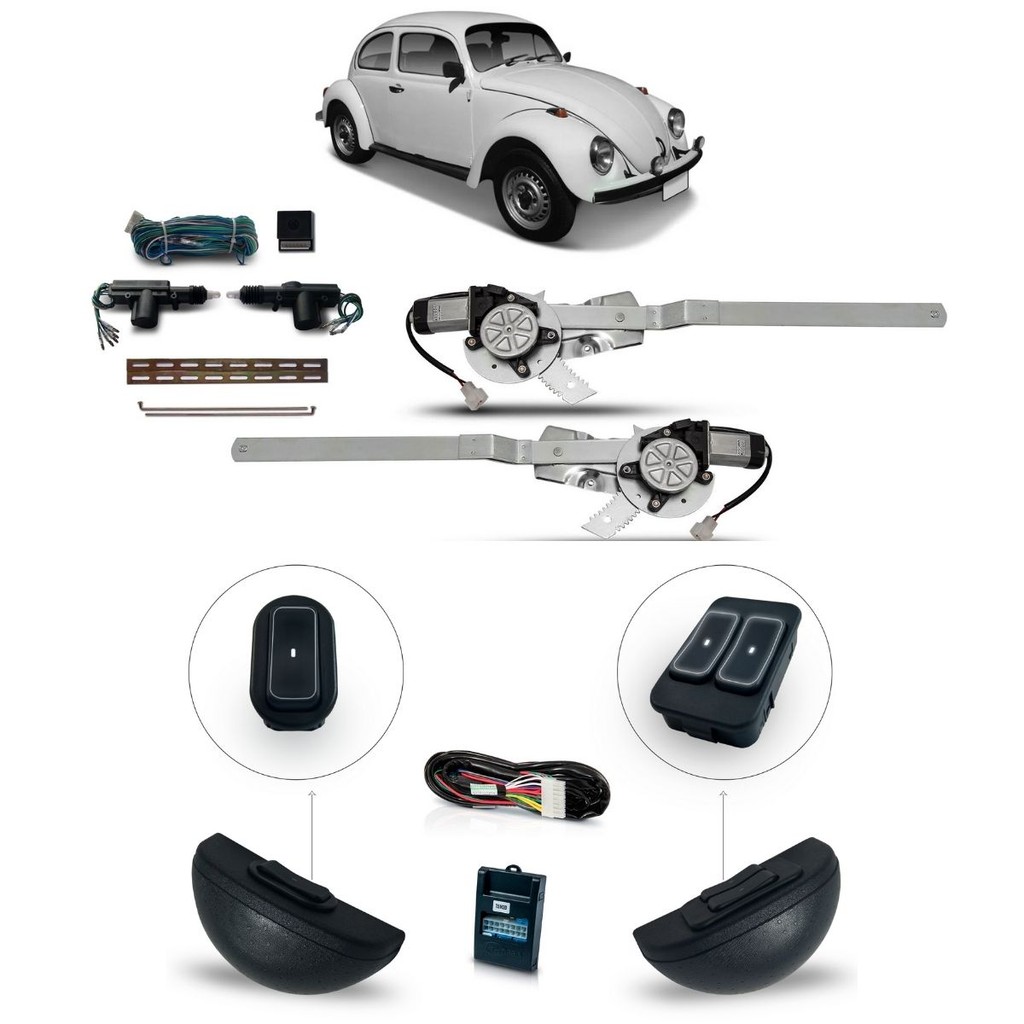 Kit Vidro Eletrico + Trava VW Fusca com Quebra Vento Ultraled Branco