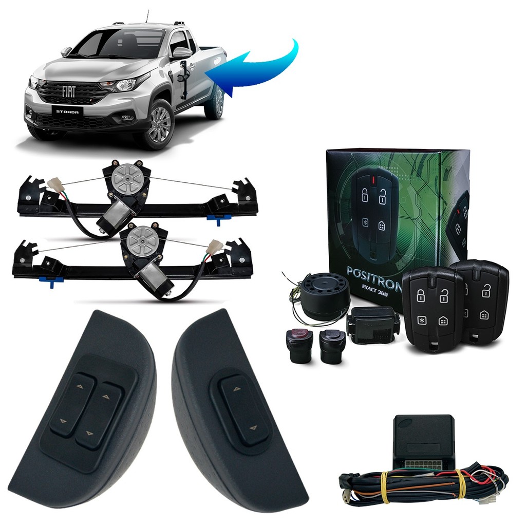 Kit Vidro Elétrico + Alarme Positron Nova Strada (2020/2025) cabine simples Inteligente