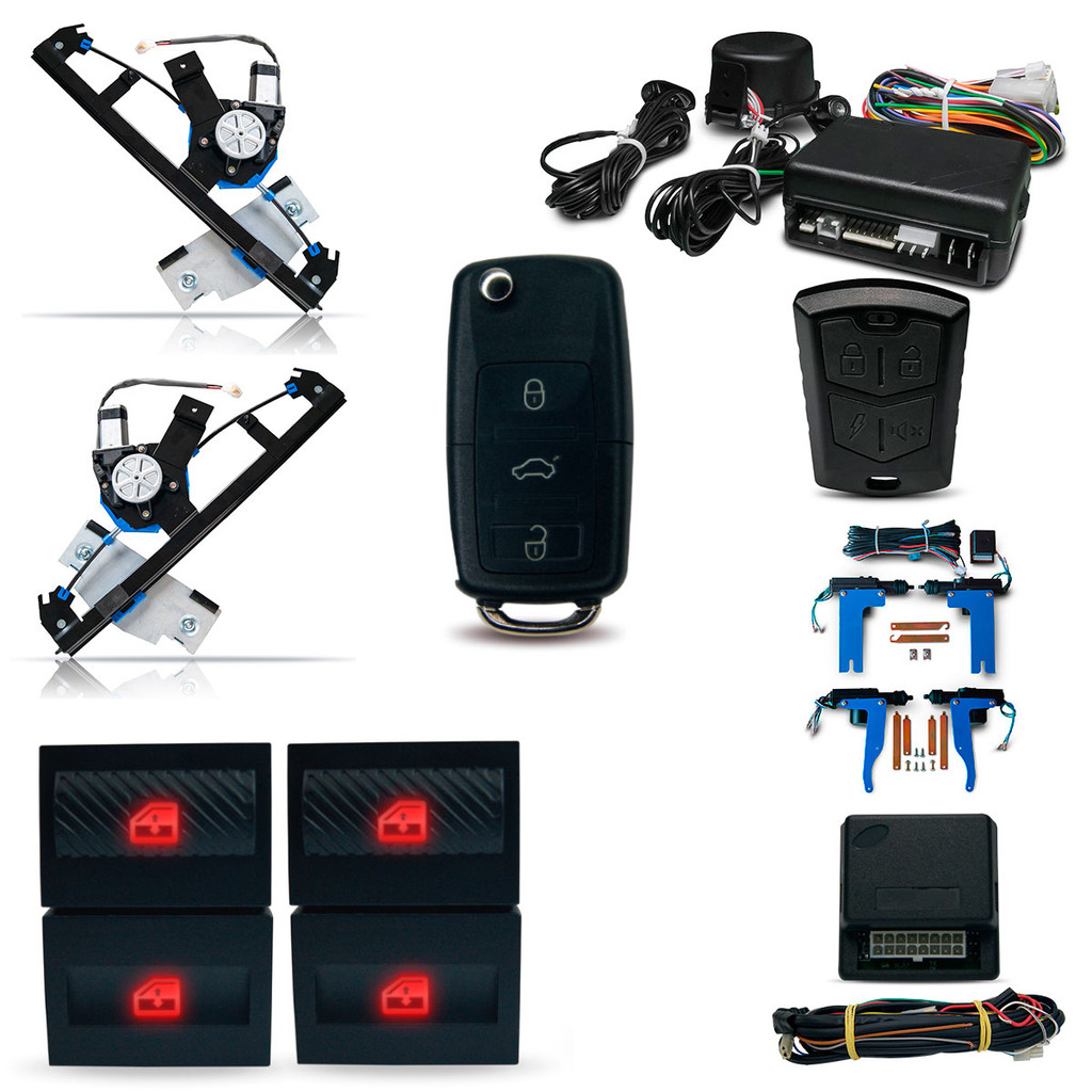 Kit Vidro Elétrico Gol Parati G3  4P Dianteiro+ Trava + Alarme Com chave