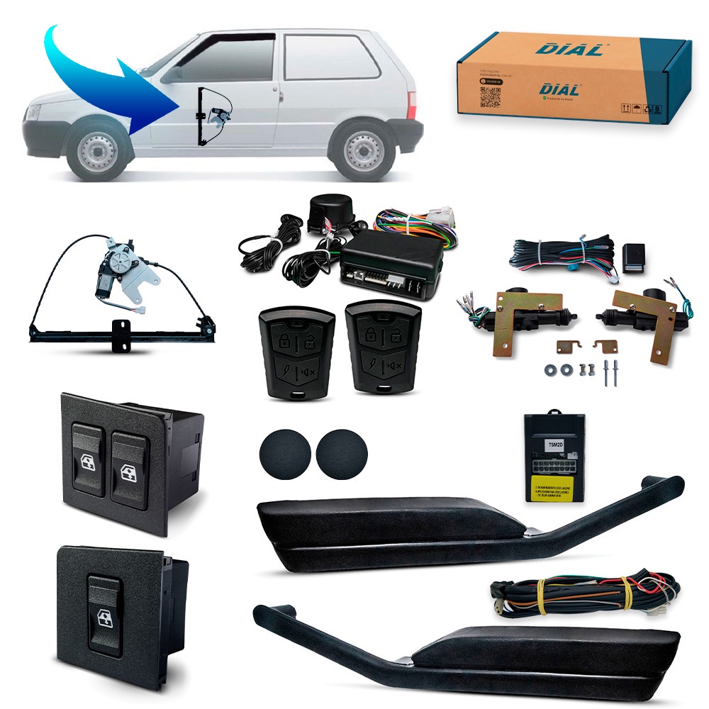 Kit Vidro Eletrico + Trava + Alarme Uno 2 Portas Até 2003 Inteligente