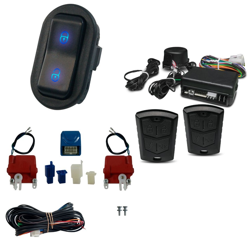 Kit Trava Eletrica TOR + Alarme LED Azul 2 portas