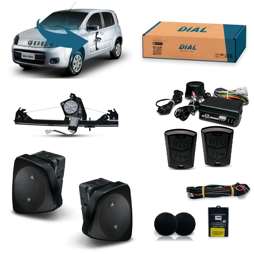 Kit Vidro Eletrico + Alarme Novo Uno 4P Dianteiro  (10/14) Inteligente