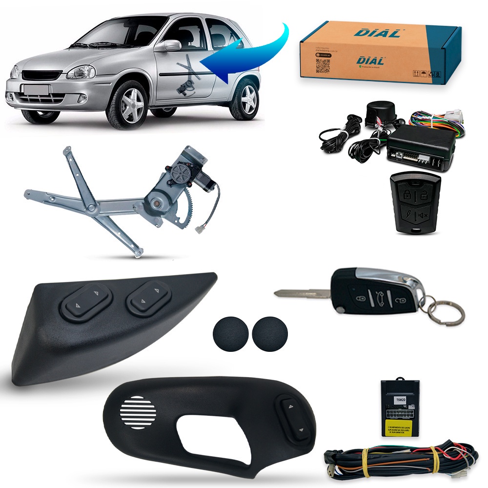 Kit Vidro Elétrico+alarme Canivete Corsa 2 Port Wind Pickup