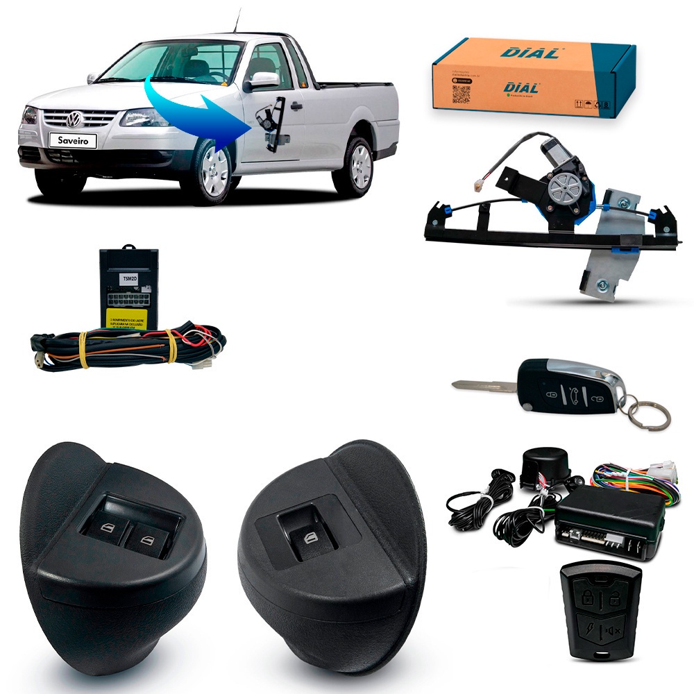 Kit Vidro Elétrico Saveiro G4 E Alarme Com Chave Canivete