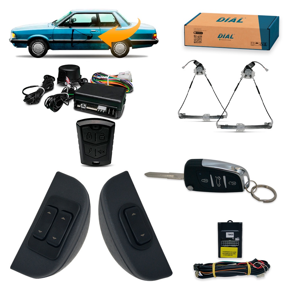 Kit Vidro Eletrico + Alarme c/Canivete Del Rey Corcel II Belina (81/) 2P Sens