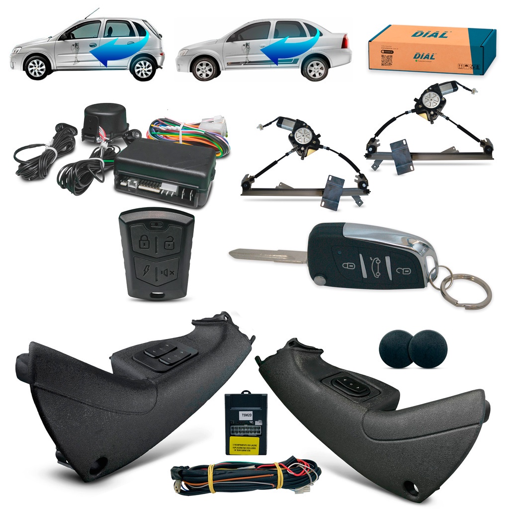 Kit Vidro Eletrico + Alarme c/Canivete N. Corsa Joy 4P diant (03/14) / Montana (08/10) Inteligente